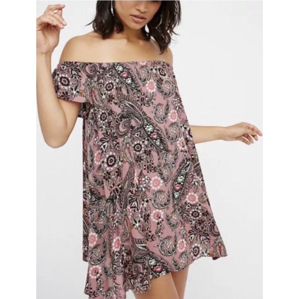 Free People Pink Paisley Off-Shoulder Dress